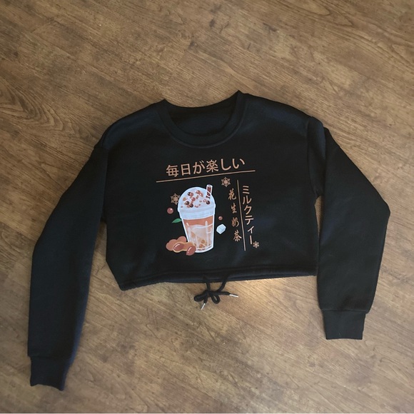 Shein Milk Tee Crop Sweat Top with drawstring, XS - Picture 1 of 8